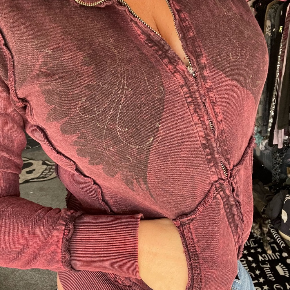 SINFUL AFFLICTION ZIP HOODIE DISTRESSED TATTOO GRUNGE BIKER MEDIUM ❤️💀🖤